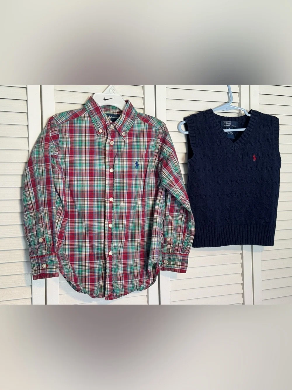 Ralph Lauren Button Down Shirt with Polo Ralph Lauren Navy V-Neck Sweater Vest